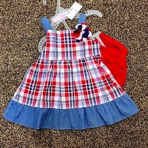 Red/White/Blue jumper dress with diaper cover 🇺🇸